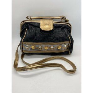 Milano Womens Crossbody Bag Black Gold Leather